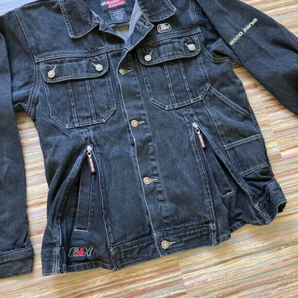 Exco Jean Jacket Black Denim Utility Pockets Vintage 90s Unisex Oversized - Picture 7 of 12